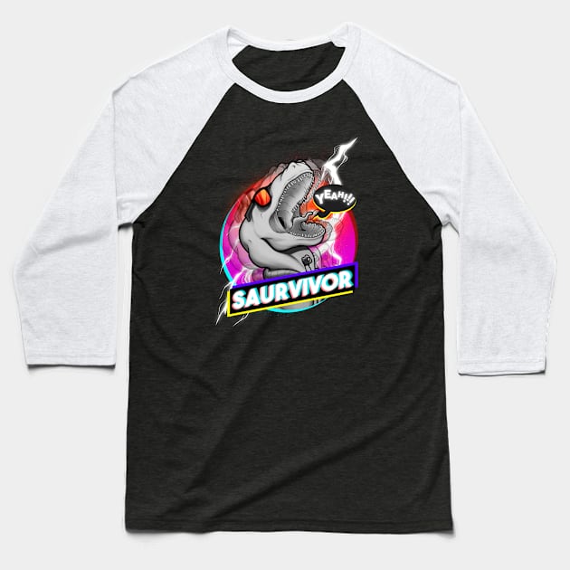 Saurvivor Baseball T-Shirt by juanotron